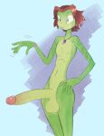  anthro ash_(g-h-) balls gecko genitals hair hover_hand jewelry lizard long_penis male necklace penis perpleon red_hair reptile scalie solo 
