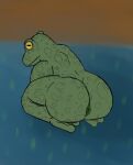  abstract_background amphibian anthro anus big_butt butt digital_drawing_(artwork) digital_media_(artwork) eye_markings female frog green_anus green_body head_down hi_res kneeling markings multicolored_sclera nauiho rear_view sitting sketch solo solo_focus thick_thighs yellow_sclera 