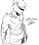  abs anthro athletic athletic_anthro athletic_male belly_tuft black_and_white body_scars bullet_wound chest_tuft chiropteran claw_marks dog_tags ev_(character) ev_htf_(artist) flippy_(htf) happy_tree_friends hat_over_eyes hi_res high-angle_view korean_text line_art male mammal military_hat monochrome muscular muscular_anthro muscular_male navel obscured_eyes shirtless shoulder_tuft shrug simple_background sketch solo stern text translation_request tuft ursid white_background 