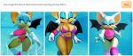  2022 anthro big_breasts bikini bikini_bottom bikini_top breasts chiropteran clothed clothing english_text female makeup mammal membrane_(anatomy) membranous_wings meme navel open_mouth open_smile rouge_the_bat sega smile solo sonic_the_hedgehog_(series) sports_bikini swimwear text thick_thighs video_games wamudraws water wide_hips wings 