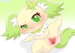  2021 accessory anthro blush canid canine canis clitoris clovergame0 domestic_dog female fur genitals gradient_background green_body green_eyes green_fur hair_accessory hi_res jewelpet jewelry mammal neck_tuft necklace one_leg_up open_mouth peridot_(jewelpet) presenting presenting_pussy pussy raised_leg sanrio sega_toys semi-anthro signature simple_background solo spread_legs spread_pussy spreading tuft yellow_body yellow_fur 