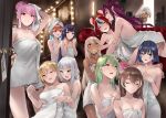  6+girls backstage bare_shoulders blonde_hair blue_hair blush board_game breast_grab breasts brown_hair ceres_fauna cleavage commentary dressing_room english_commentary gawr_gura grabbing grabbing_from_behind green_hair hakos_baelz highres hololive hololive_english irys_(hololive) long_hair makeup_brush monopoly mori_calliope multiple_girls nail_polish naked_towel nanashi_mumei ninomae_ina&#039;nis orange_hair ouro_kronii pink_hair purple_hair red_hair takanashi_kiara towel towel_on_head tsukumo_sana watson_amelia yuri zen_juraku 