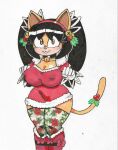  accessory anthro bell big_breasts black_hair bow_(disambiguation) breasts cat_smile choker christmas christmas_clothing cleavage clothed clothing domestic_cat dress eyelashes felid feline felis female footwear fur furgonomics gloves hair handwear hi_res holidays honey_the_cat jewelry legwear looking_at_viewer mammal mistletoe necklace nipple_outline pattern_clothing pattern_legwear pattern_stockings pigtails plant red_bow red_clothing red_dress red_footwear red_shoes sega shoes simple_background solo sonic_the_fighters sonic_the_hedgehog_(series) stockings tail_accessory tan_body tan_fur thick_thighs twintails_(hairstyle) vampiricpig white_background white_clothing white_gloves white_handwear wide_hips yellow_eyes 
