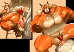  5_toes abs anthro anus balls beard belly belly_expansion belly_inflation big_muscles big_pecs blonde_hair blue_eyes bodily_fluids body_hair brown_beard butt canid canine chair_grab claws clothing cum cum_inflation dazed duo expansion facial_hair fangs feet folding_chair fox genital_fluids genitals grabbing_chair hair happy_trail hi_res huge_muscles humanoid_genitalia humanoid_penis inflation long_hair looking_pleasured male male/male male_penetrated male_penetrating male_penetrating_male mammal mostly_nude multiple_images musclegut muscular muscular_anthro muscular_male navel nipples open_mouth pecs penetration penis pink_nipples pink_penis pink_tongue ponytail red_bowtie red_clothing red_thong red_underwear simple_background spread_anus spreading squick thong toes tongue underwear unknown_artist unzipped unzipped_pants vein veiny_penis 