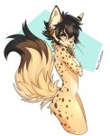  alexyoshirama anthro black_body black_fur black_hair breasts brown_body brown_fur felid feline female fluffy fluffy_tail fur hair half-length_portrait hi_res looking_at_viewer mammal multicolored_body multicolored_fur nude portrait serval short_hair simple_background small_breasts smile solo spots spotted_body spotted_fur tan_body tan_fur tomboy tongue tongue_out 