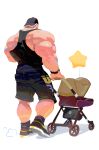  1boy bara father&#039;s_day hat highres male_focus manly mature_male muscular muscular_male original shorts simple_background solo star_(symbol) tank_top thick_arms thick_thighs thighs tight uleez walking wheelbarrow white_background 