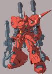  clenched_hand grey_background gun gundam gundam_0080 highres holding holding_gun holding_weapon kampfer_(mobile_suit) looking_at_viewer mecha no_humans one-eyed pink_eyes redesign robot science_fiction shoulder_spikes solo spikes standing weapon yan_(ppl2700) 