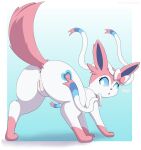  anus artmarshmallow eeveelution female feral genitals hi_res humanoid_genitalia humanoid_pussy looking_at_viewer looking_back looking_back_at_viewer mammal nintendo pok&eacute;mon pok&eacute;mon_(species) pussy quadruped raised_tail rear_view simple_background solo sylveon text video_games 