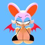  2022 anthro bedroom_eyes big_breasts bra breasts cassette_spicy chiropteran cleavage clothed clothing female handwear hi_res mammal membrane_(anatomy) membranous_wings narrowed_eyes rouge_the_bat seductive sega simple_background smile smiling_at_viewer solo sonic_the_hedgehog_(series) suntan tan_line underwear video_games wings 
