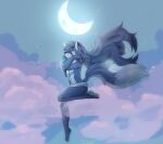  anthro blush breasts canid canine clothing cloud female fox hair long_hair mammal moon night ress side_boob sky solo tagme 