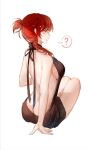  1girl :o ? ass back breasts full_body honkai_(series) honkai_impact_3rd humidifier_xd meme_attire murata_himeko open_mouth red_eyes red_hair sideboob simple_background sketch solo spoken_question_mark virgin_killer_sweater white_background yellow_eyes 