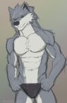  abs anthro bulge canid canine canis chest_tuft clothed clothing fur male mammal muscular muscular_male neck_tuft open_bottomwear open_clothing pecs shirtless shirtless_anthro shirtless_male solo tuft victory_clint white_body white_fur wolf 