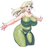  big_breasts blonde_hair breasts cleavage clothed clothing elf female hair hi_res huge_breasts humanoid not_furry simple_background solo synecdoche white_background 