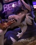  absurd_res bar canid canid_demon demon eating food hellhound hi_res male mammal osiris_callisto pizza profile_picture solo 