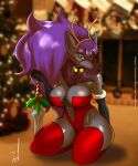  5:6 anthro big_breasts breasts christmas cleavage clothed clothing female hair hi_res holding_object holding_sword holding_weapon holidays jmf legwear melee_weapon nintendo pok&eacute;mon pok&eacute;mon_(species) purple_hair shiny_pok&eacute;mon solo sword thigh_highs video_games weapon zoroark 