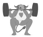  absurd_res barbell big_breasts bovid bovine breasts camel_toe cleavage clothed clothing exercise female hi_res huge_breasts mammal monochrome redboard solo swear weightlifting workout 