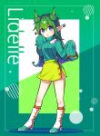  1girl absurdres alternate_costume blue_eyes blue_sweater blush boots character_name green_hair green_skirt high_heel_boots high_heels highres knee_boots lidelle_(puyopuyo) long_hair looking_at_viewer offbeat older parted_lips puyopuyo ribbed_sweater skirt sleeves_past_wrists solo sweater turtleneck turtleneck_sweater white_footwear 