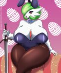  5:6 big_breasts breasts cleavage clothed clothing female gardevoir hi_res holding_object holding_sword holding_weapon huge_breasts jmf melee_weapon nintendo not_furry pok&eacute;mon pok&eacute;mon_(species) solo sword thick_thighs video_games weapon 