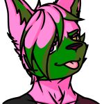  bonniegame31 dragons_adventures fur green_body green_fur hi_res lagomorph leporid male male/male mammal mark_(character) mark_usagi pfp pink_body pink_fur profile_picture purple_eyes rabbit solo tongue tongue_out 