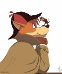  2017 anthro basil_(disney) brown_body brown_fur brown_hair canid canine canis clothing detective detective_hat disney domestic_dog duo elbows_on_table eye_contact footwear fur goldy-gry hair hi_res looking_at_another male mammal mouse murid murine necktie rodent sherlock_hound sherlock_hound_(series) shoes signature simple_background size_difference suit tan_body tan_fur the_great_mouse_detective white_background 