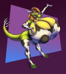  2018 absurd_res angela_(badgerben) animal_print anthro areola areola_slip armwear big_breasts biped blue_eyes breasts clock-face clothed clothing cow_print dragon elbow_gloves female footwear gloves hair handwear hi_res horn huge_breasts hyper hyper_breasts legwear looking_at_viewer nipple_outline open_mouth open_smile pattern_armwear pattern_clothing pattern_elbow_gloves pattern_gloves pattern_handwear pattern_legwear pattern_socks pattern_thigh_highs pattern_thigh_socks print_clothing print_legwear print_thigh_highs scalie skimpy smile smiling_at_viewer socks solo spiked_tail spikes spikes_(anatomy) thigh_highs thigh_socks white_horn wingless_dragon 