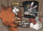  absurd_res anal anal_penetration animal_genitalia animal_penis anthro blush butt canid canine disney duo embarrassed erection female female_penetrated fox genitals gideon_grey glory_hole hi_res interspecies judy_hopps knot lagomorph leporid lettuceoncat male male/female male_penetrating male_penetrating_female mammal nervous nude penetration penis pussy rabbit size_difference speech_bubble surprise surprised_expression zootopia 