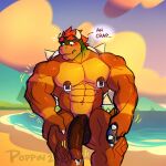  anthro balls beach big_balls big_muscles big_penis bodily_fluids bowser bracelet brown_balls brown_body brown_penis brown_scales claws countershade_torso countershading darkened_genitalia detailed_background dripping father&#039;s_day flaccid foreskin genital_fluids genital_piercing genitals green_body green_skin hair hi_res holidays horn huge_penis jewelry koopa male manly mario_bros motion_lines mountain muscular muscular_male nintendo nipple_piercing nipple_ring nipples orange_body orange_scales penis penis_piercing piercing poppin precum precum_drip prince_albert_piercing red_eyes red_hair scales scalie sea seaside sharp_teeth shell solo spiked_bracelet spiked_shell spikes spikes_(anatomy) standing sunset suntan sweat tan_line teeth thick_thighs video_games water 