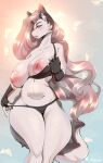  2022 5_fingers absurd_res anthro areola big_areola big_breasts breasts canid canid_demon canine clothing curvy_figure demon felicer female fingers hair hellhound helluva_boss hi_res huge_breasts huge_hips legwear loona_(helluva_boss) mammal nipples pink_areola pink_nipples solo thigh_highs wide_hips 