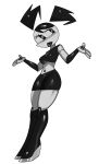  absurd_res android breasts clothed clothing female fiinel hi_res humanoid jenny_wakeman machine midriff monochrome my_life_as_a_teenage_robot navel nickelodeon not_furry robot robot_humanoid shrug simple_background solo tongue tongue_out white_background 