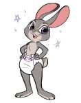  anthro buckteeth clean_diaper clothed clothing diaper diaper_only disney female fur grey_body grey_fur hi_res judy_hopps lagomorph leporid long_ears mammal pink_inner_ear pink_nose pukopop purple_eyes rabbit scut_tail short_tail simple_background solo standing teeth topless white_background white_diaper zootopia 