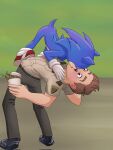 anthro bent_over beverage blush coffee duo eulipotyphlan hedgehog hi_res human human_on_anthro interspecies jenkristo kissing male male/male mammal sega sonic_the_hedgehog sonic_the_hedgehog_(film) sonic_the_hedgehog_(series) tom_wachowski 