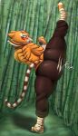  2022 anthro anus big_butt blush butt clothed clothing dreamworks felid female hi_res huge_butt kung_fu_panda mammal master_tigress nexcoyotlgt pantherine raised_leg solo tiger topless torn_clothing wardrobe_malfunction 