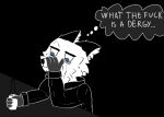  alcohol alcoholic_drink anthro beverage black_and_white_and_grey black_background canid clothing depression ears_down looking_down looking_tired male mammal monochrome pivoted_ears profanity questioning shirt simple_background solo topwear unknown_species winterfrostwastaken 