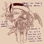  anthro bodily_fluids chimera cold-blooded-twilight discord_(mlp) draconequus duo english_text equid equine eyebrows eyelashes female feral fluttershy_(mlp) friendship_is_magic hasbro hi_res looking_down male mammal my_little_pony notched_wings smile sweat sweatdrop text wings 
