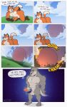 absurd_res animal_genitalia anthro balls canid canine canis comic crazy-go-lucky_(artist) duo english_text erection fox fully_shaded genitals hi_res humor it&#039;ll_never_fit macro male male/male mammal nude penis planet_destruction sheath size_difference text wolf 
