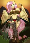  absurd_res ambiguous_gender angel_(mlp) anthro anthrofied big_breasts breasts equid equine eye_patch eyewear feathers female fluttershy_(mlp) friendship_is_magic hasbro hi_res holding_axe lagomorph larger_female leporid mammal my_little_pony pananovich pegasus rabbit size_difference smaller_ambiguous wings yellow_body yellow_feathers 