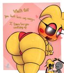  &lt;3 &lt;3_eyes 2022 ambiguous_gender ambiguous_species animatronic anthro avian bib big_butt bird black_sclera breasts butt chicken clothed clothing delivery_(commerce) delivery_employee dialogue digital_media_(artwork) duo english_text eyelashes featureless_breasts female five_nights_at_freddy&#039;s five_nights_at_freddy&#039;s_2 food_delivery galliform gallus_(genus) grey_body hi_res huge_butt long_eyelashes looking_at_viewer looking_back machine open_mouth panties phasianid presenting presenting_hindquarters rear_view red_clothing red_panties red_underwear robot rosy_cheeks scottgames shaded side_boob signature simple_background smile solo_focus teeth text thick_thighs topwear toy_chica_(fnaf) underwear video_games white_eyes whynotwynaut wide_hips yellow_body 