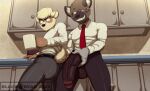  aggressive_retsuko anai_(aggretsuko) anthro badger balls bedroom_eyes big_balls big_penis blackbear bottomwear break_room bubble_butt butt clothing duo genitals haida holding_mug holding_object humanoid_genitalia humanoid_penis hyaenid japanese_badger looking_at_another&#039;s_genitalia looking_at_another&#039;s_penis male male/male mammal meles mug mustelid musteline narrowed_eyes office_clothing pants penis presenting presenting_penis sanrio seductive spotted_hyena suggestive tight_bottomwear tight_clothing tight_pants uniform 