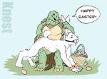  animated anthro ball_gag bent_over_knee blush butt cuff_(restraint) dialogue duo easter easter_bunny easter_egg erection gag holidays knest lagomorph leporid male male/male mammal rabbit red_butt reptile restraints scalie spanking tortoise tree_stump turtle 