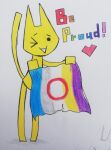  &lt;3 ambiguous_gender anthro featureless_feet featureless_hands lgbt_pride looking_at_viewer objectum_pride_colours objektum_(artist) one_eye_closed os/or_pride_colours pride_color_flag pride_colors shadow solo traditional_media_(artwork) wink yellow_body 