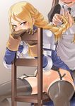  agrias_oaks armor blonde_hair bottomless braid chair final_fantasy final_fantasy_tactics garter_belt gloves long_hair multiple_girls pierre_norano pubic_hair pussy pussy_juice saliva sitting sitting_backwards thighhighs uncensored yellow_eyes 