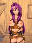  antenna_hair arms_behind_back bdsm bondage bound breast_bondage breasts censored garter_belt green_eyes kazami_hatsuho large_breasts long_hair mature mole mole_under_mouth mosaic_censoring navel nipples non-web_source nude onegai_teacher onigiri_(ocelot) pubic_hair puffy_nipples purple_hair solo tape tears thigh_gap thighhighs very_long_hair wooden_floor 