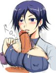  blue_eyes blue_hair blush breasts censored cleavage cleavage_cutout cum elisabeth_blanctorche fellatio huge_penis large_breasts mahomiya oral paizuri paizuri_under_clothes penis pointless_censoring short_hair sketch the_king_of_fighters 