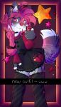  2019 absurd_res anthro bedroom_eyes blush bow canid canine canis catpup clothed clothing digital_media_(artwork) domestic_cat domestic_dog dress english_text fangs felid feline felis fur garter_belt garter_straps girly hair hair_bow hair_ribbon half-closed_eyes hi_res hybrid iroxykun itsuki_ouma jewelry legwear long_hair looking_at_viewer male mammal open_mouth pawpads phone ribbons seductive selfie skirt smile snapchat solo stockings text thigh_highs tongue trap_(disambiguation) 