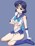  back_bow bad_id bad_pixiv_id bishoujo_senshi_sailor_moon blue_choker blue_eyes blue_footwear blue_hair blue_sailor_collar blue_skirt blush boots bow breasts choker crown earrings gloves hat jewelry knee_boots large_breasts magical_girl mizuno_ami nipples puffy_nipples sailor_collar sailor_mercury sailor_senshi_uniform school_uniform short_hair sitting skirt solo tears torn_clothes white_gloves yukimasa_(nkk145) 