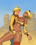  1girl artist_request blonde_hair blue_eyes breasts closed_eyes dark_nipples dark_skin fingering johnny_garland large_breasts midriff native_american nipples ponytail shadow_hearts shadow_hearts_from_the_new_world shania short_hair thighs 