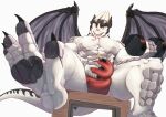  absurd_res anthro bodily_fluids claws clothing drackonthanri dragon exercise feet hi_res horn jockstrap kitajadner male musk pawpads scales solo sweat underwear wings workout 