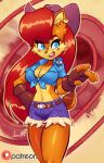  anthro archie_comics blue_eyes blush bra breasts brown_body brown_fur chibi clothing cowboy_hat cowboy_outfit ear_piercing female fur gloves hair handwear hat headgear headwear hi_res jamoart male piercing red_hair sally_acorn sega sonic_the_hedgehog sonic_the_hedgehog_(archie) sonic_the_hedgehog_(comics) sonic_the_hedgehog_(series) underwear 