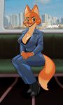  2022 absurd_res afyillustration anthro big_breasts bra breasts business_suit canid canine cleavage clothed clothing diane_foxington dreamworks eyebrow_piercing facial_piercing female fox fur green_eyes hi_res mammal orange_body orange_fur piercing smile smiling_at_viewer solo suit teeth the_bad_guys underwear 
