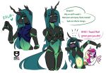  &lt;3 anthro anthrofied arthropod changeling dialogue english_text equid equine flashlight friendship_is_magic green_eyes horn mammal my_little_pony pea princess_cadance_(mlp) queen_chrysalis_(mlp) rawr redxbacon simple_background text translucent translucent_body white_background winged_unicorn wings 